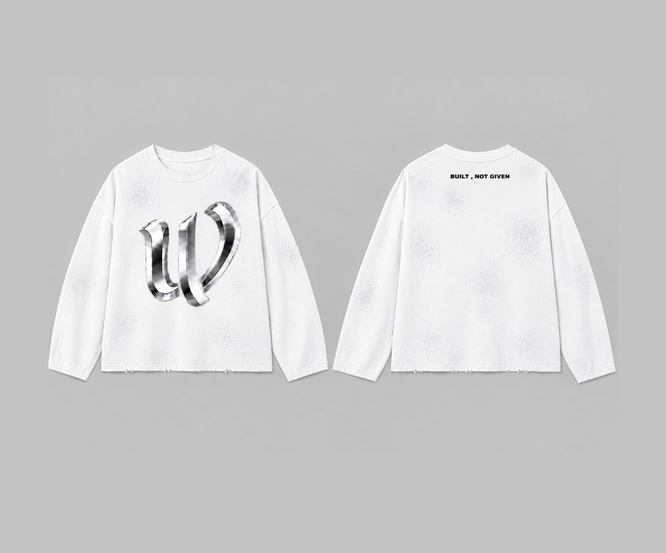 Longue Sleeve Oversize WOODZ blanc, vues avant et arrière