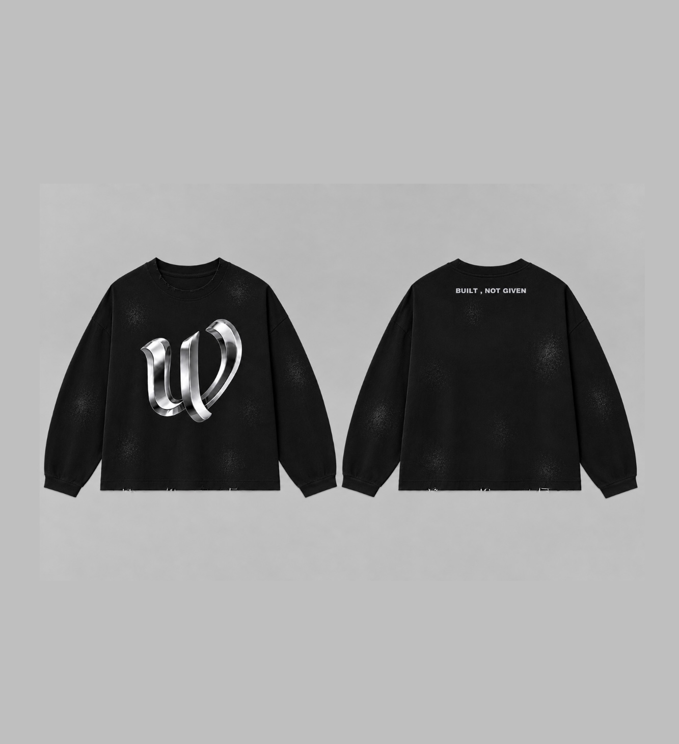 Longue Sleeve Oversize WOODZ noir, vues avant et arrière